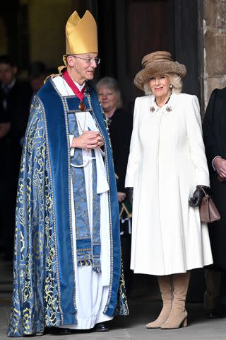 <p>Samir Hussein/WireImage</p> Queen Camilla attends the Royal Maundy Service at Worcester Cathedral on March 28, 2024