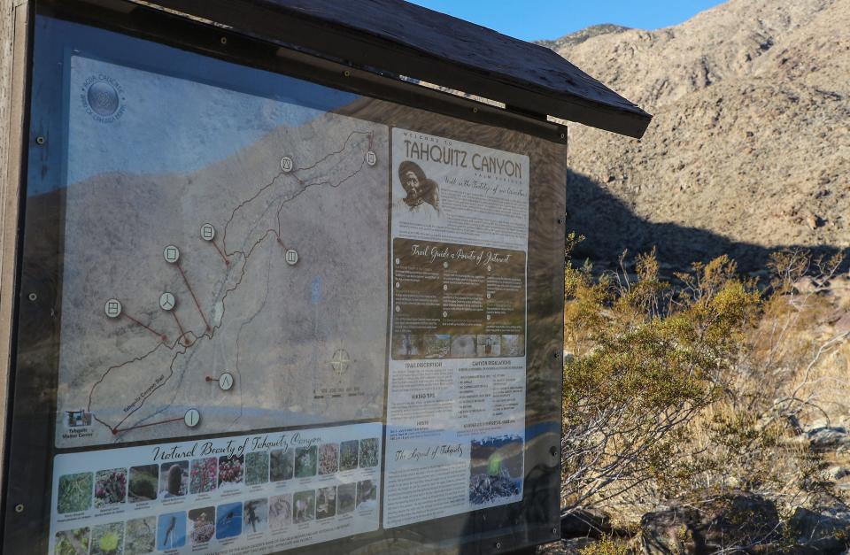 A sign informs visitors as to some of the sights in Tahquitz Canyon on Nov. 24 in Palm Springs.