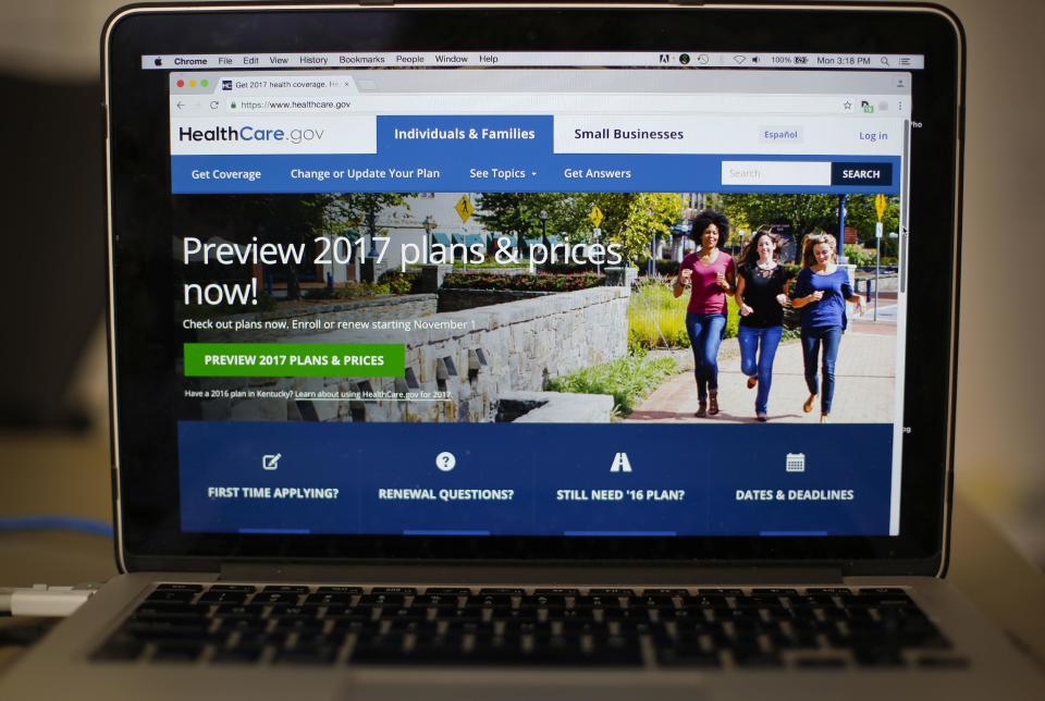 FILE - In this Oct. 24, 2016 file photo, the HealthCare.gov 2017 web site home page as seen in Washington. That Americans agree on much of anything is remarkable after a presidential race that ripped open the nation’s economic, political and cultural divisions unlike any contest before it. But on the brink of the Trump presidency, a new poll finds that there’s clear accord across those divisions on the need to do something about health care in the United States. More than four-in-10 Republicans, Democrats and independents say health care is a top issue facing the country, The Associated Press-NORC Center for Public Affairs Research poll showed. (AP Photo/Pablo Martinez Monsivais)