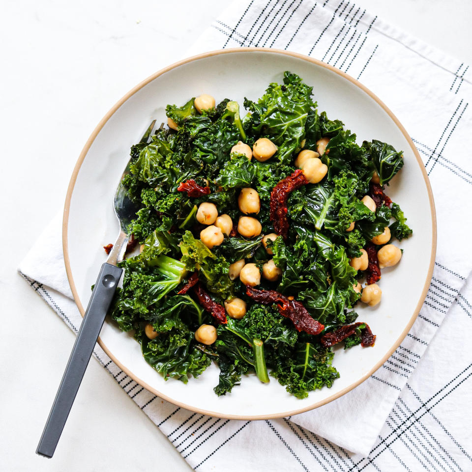 3-Ingredient Chickpeas with Kale & Sun-Dried Tomatoes