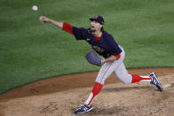 Boston Red Sox relief pitcher Chris Mazza throws during the fifth inning of the team's baseball game against the New York Yankees, Saturday, Aug. 1, 2020, in New York. (AP Photo/John Minchillo)