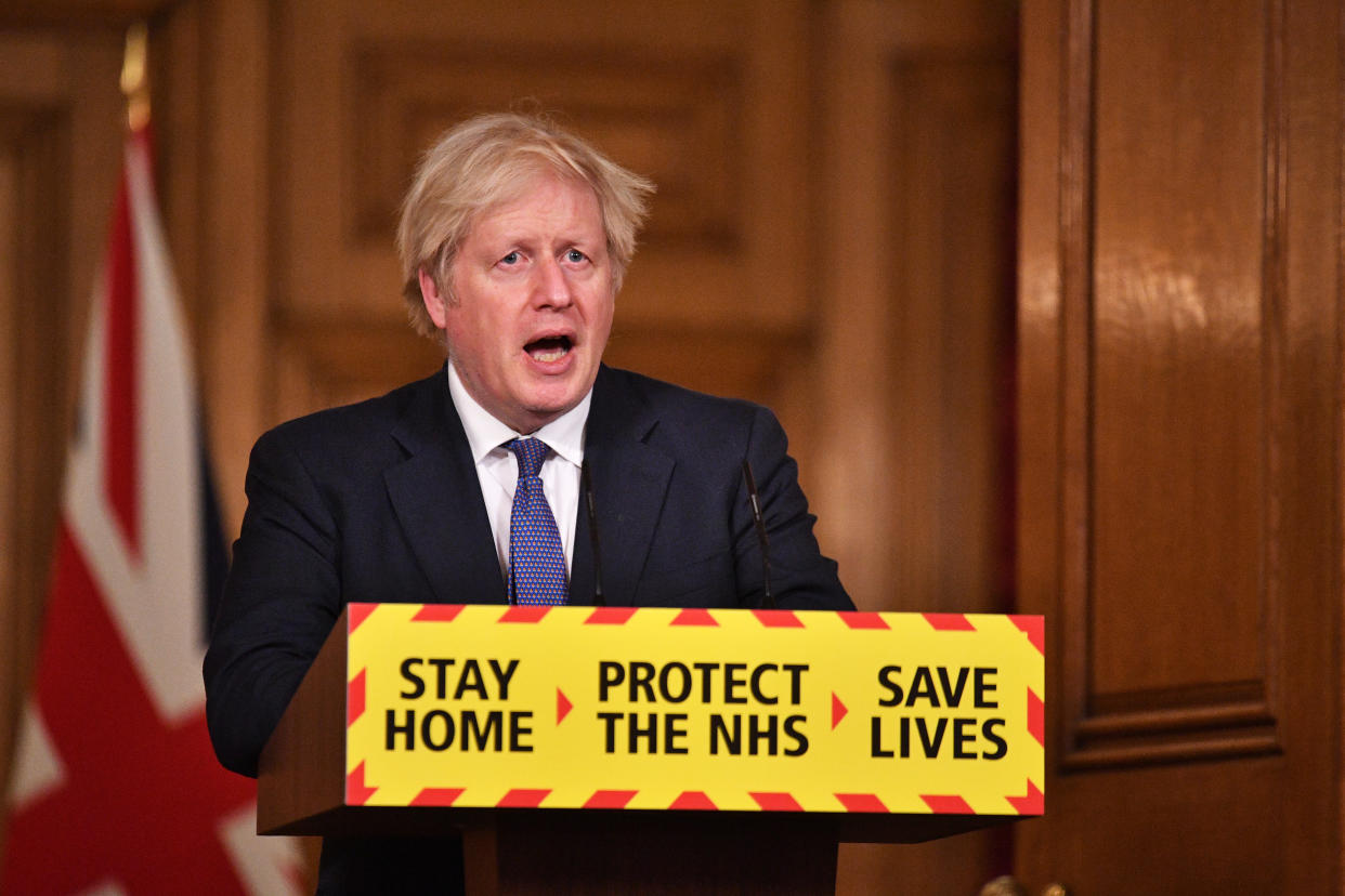 Boris Johnson at Friday's Downing Street press conference. (Dominic Lipinski/PA)