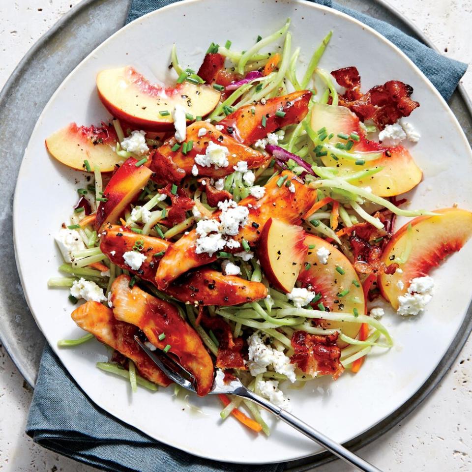 BBQ Chicken with Peach and Feta Slaw