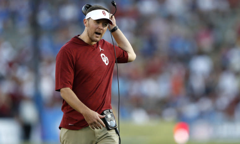 Lincoln Riley coaching for Oklahoma football against UCLA.