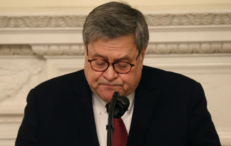 Attorney General William Barr delivers remarks to the National Association of Attorneys General in the State Dining Room ahead of President Trump at the White House in Washington, U.S., March 4, 2019. REUTERS/Leah Millis