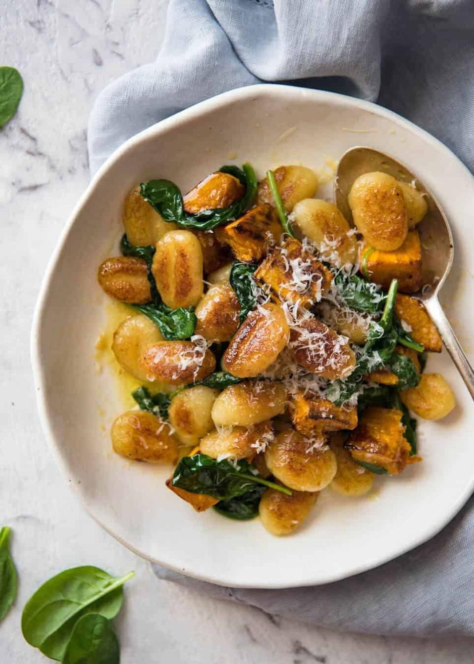 Pan-Fried Gnocchi with Roasted Pumpkin and Spinach