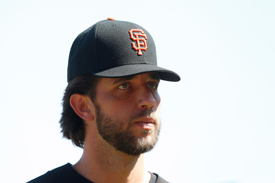 SAN FRANCISCO, CALIFORNIA - AUGUST 10: Madison Bumgarner #40 of the San Francisco Giants looks on after the Giants defeated the Philadelphia Phillies at Oracle Park on August 10, 2019 in San Francisco, California. (Photo by Lachlan Cunningham/Getty Images)