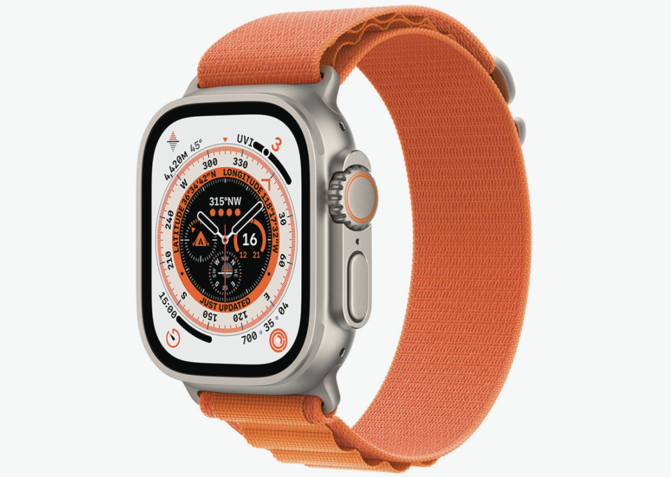 Apple Watch Ultra (GPS + Cellular, 49mm) Smart watch - Titanium Case with Orange Alpine Loop. 