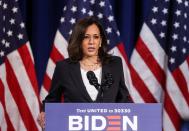 Democratic U.S. vice presidential nominee Kamala Harris delivers campaign speech in Washington