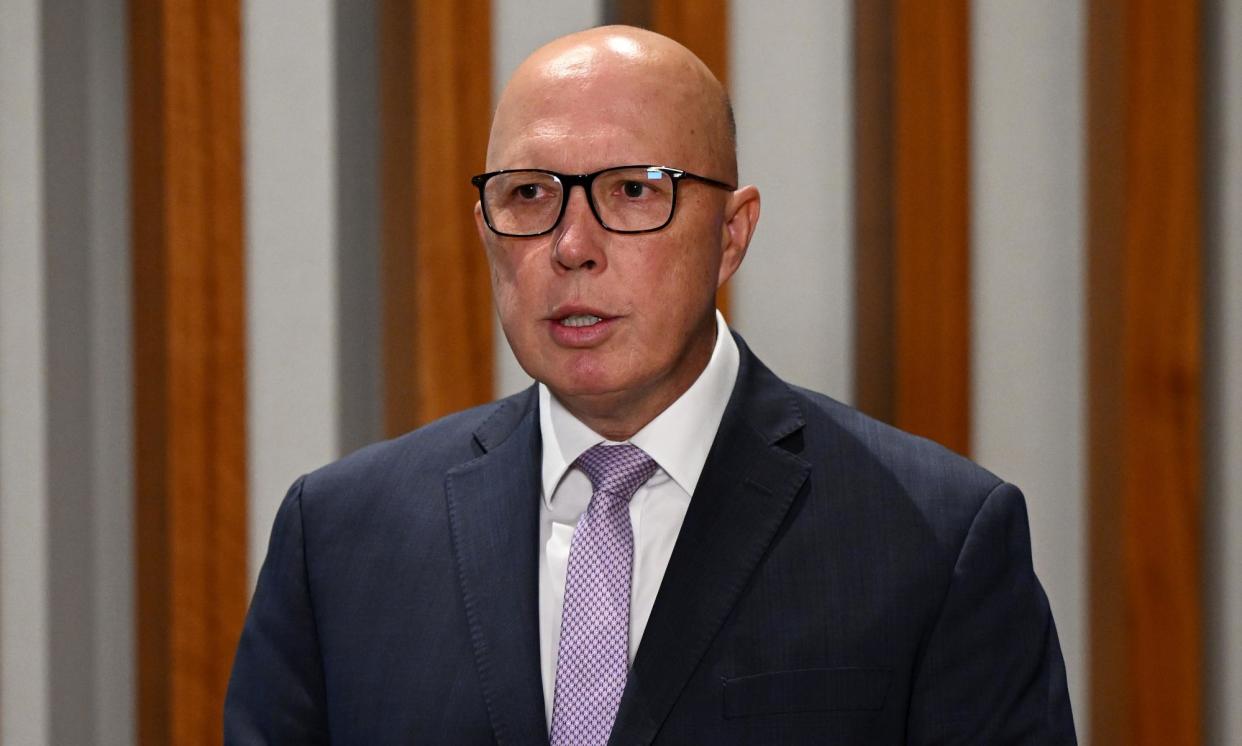 <span>Opposition leader Peter Dutton says the Coalition is ‘happy to have a look at anything the government puts forward’ to act against misinformation on social media.</span><span>Photograph: Bianca de Marchi/AAP</span>