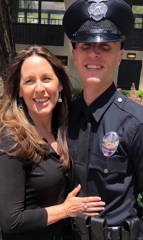 Los Angeles Police Officer Houston Tipping with his mother. (Family lawyer Bradley Gage)