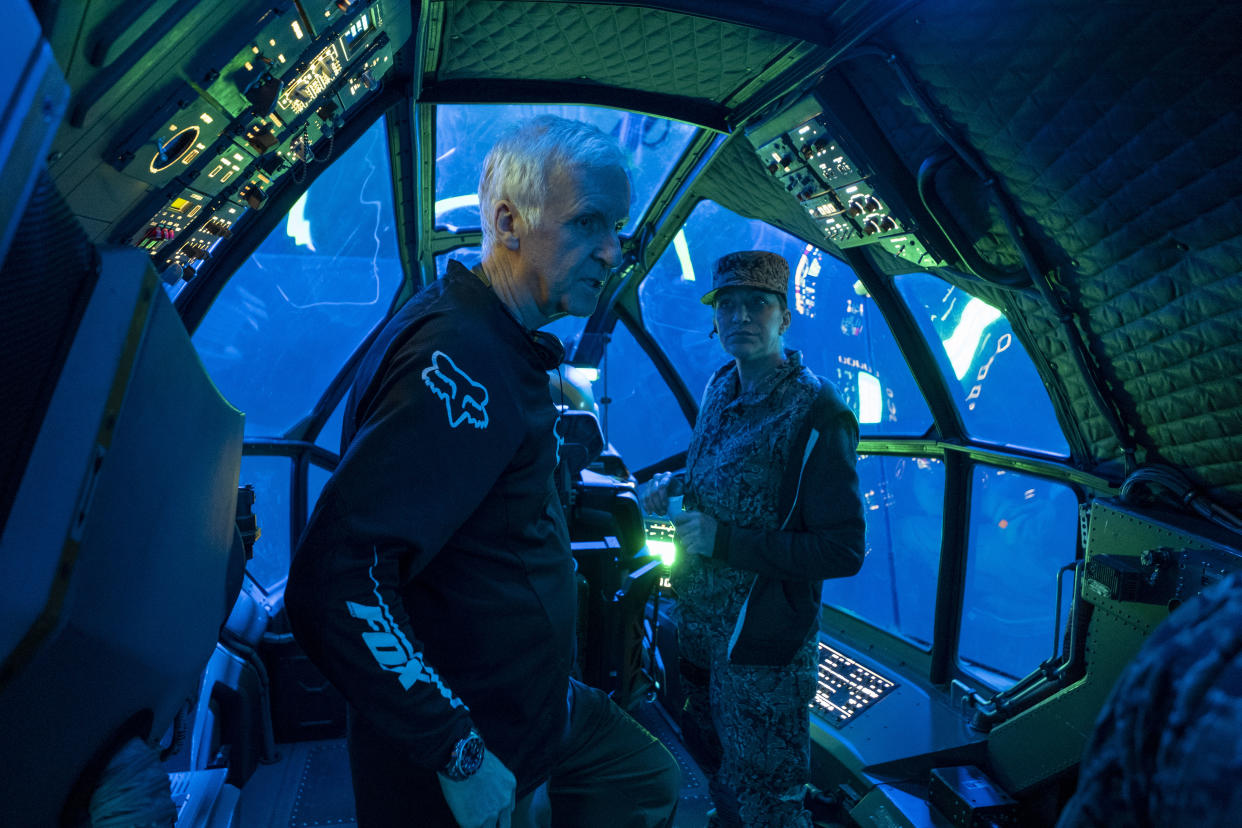 Director James Cameron and Edie Falco
on set of 20th Century Studios' AVATAR 2. Photo by Mark Fellman. Â© 2021 20th Century Studios. All Rights Reserved.
