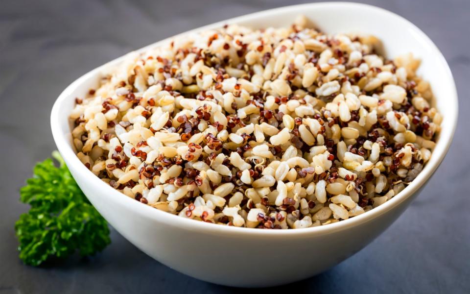 Keep a stash of pre-cooked brown rice and quinoa mixes to enjoy with your meals