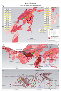 Infill and step-out drilling at Sub-Sill South (D-D’)