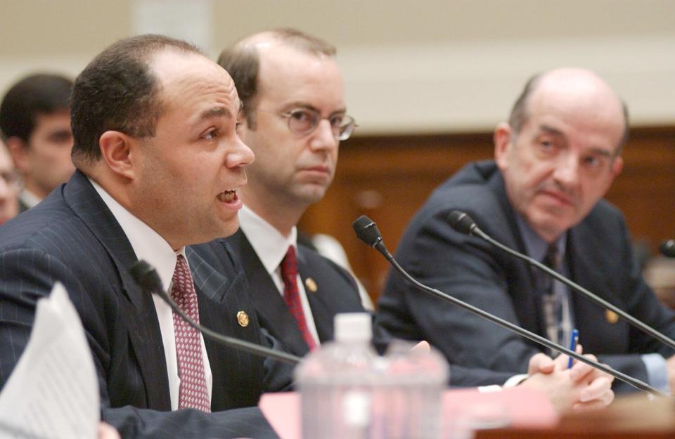 FCC Chairman Michael K. Powell, middle, testifies during the House Energy Telecommunications and the Internet Subcommittee hearing