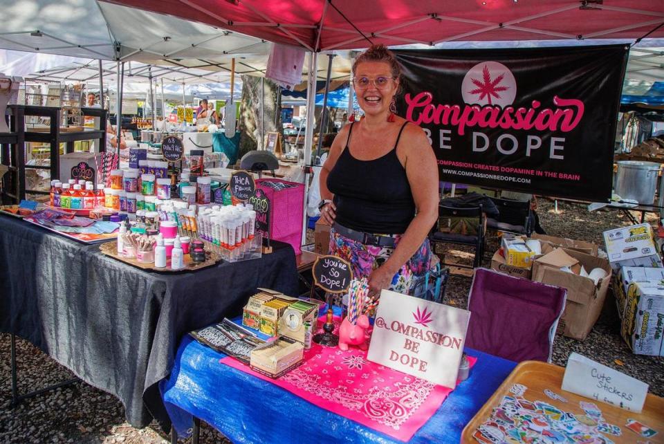 “My company is called Compassion Be Dope because when you practice compassion, it creates dopamine in your brain,” said Sally Graves, who has been selling CBD and THC products at the Coconut Grove Organic Market since 2019.