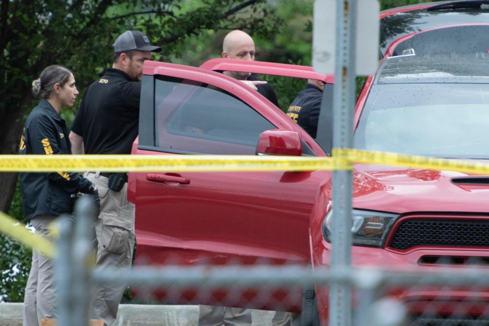 Bergen County Prosecutor's Office investigate a shooting at City Place at the Promenade in Edgewater, N.J. on Wednesday June 22, 2022.