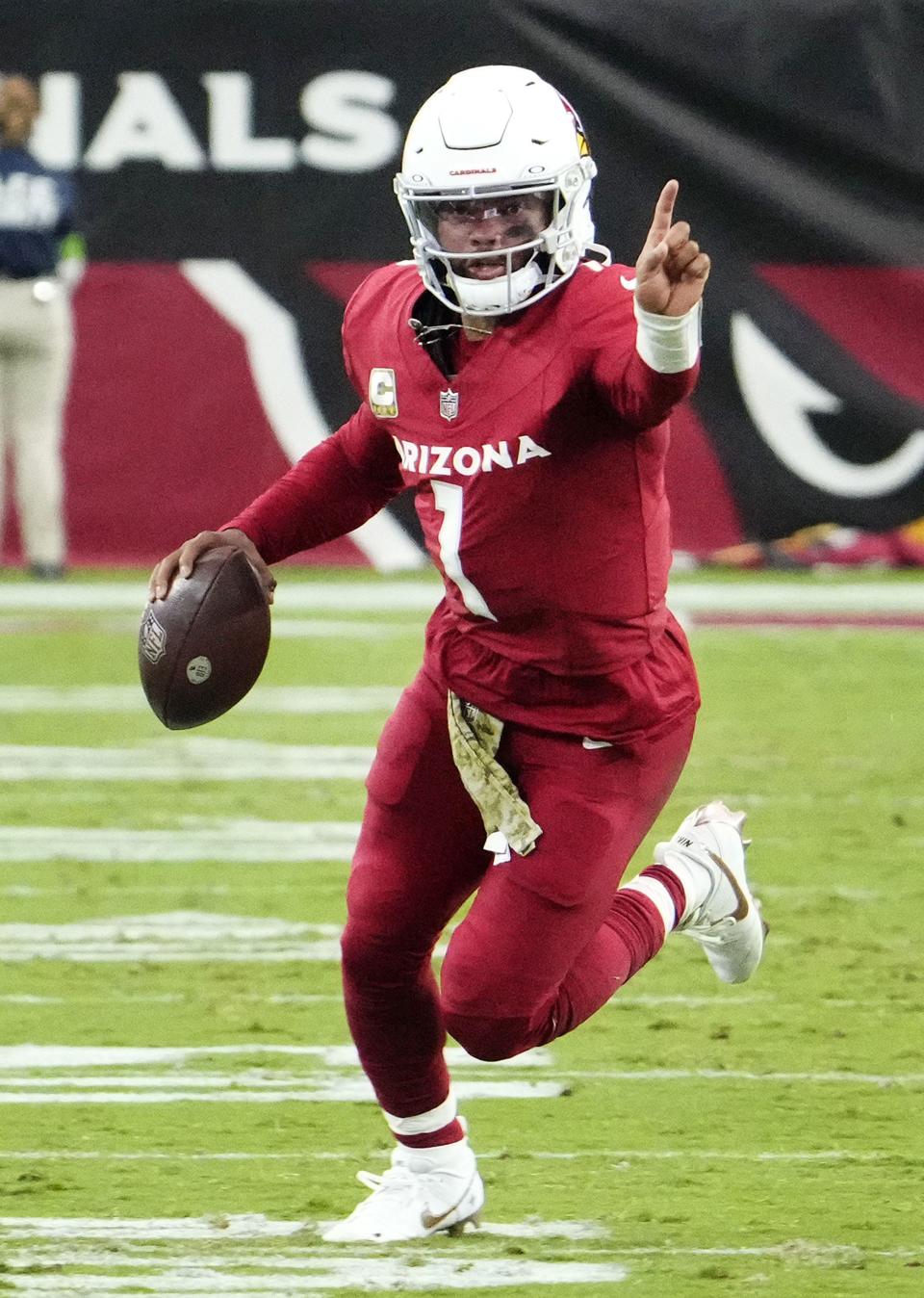 Arizona Cardinals quarterback Kyler Murray (1) scrambles against the Atlanta Falcons in the second half at State Farm Stadium on Nov. 12, 2023, in Glendale.