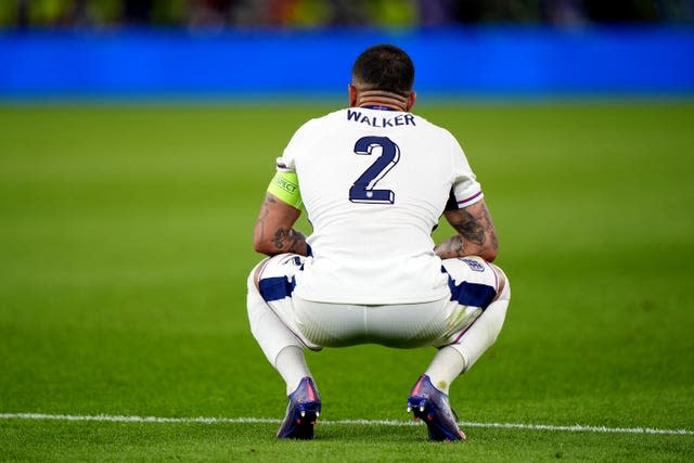 Kyle Walker on his haunches at the end of the game