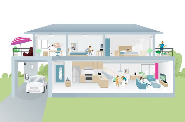 An illustration of a home with people using different devices in different rooms (Photo: Cox Communications)