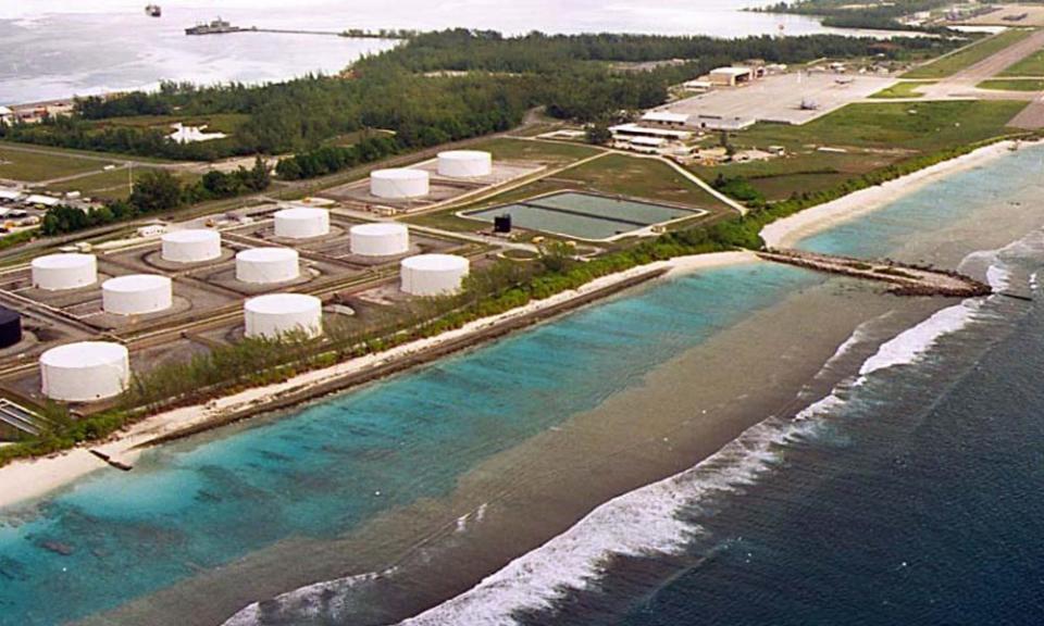 Fuel tanks by a US military airstrip on Diego Garcia, the largest island in the Chagos archipelago.