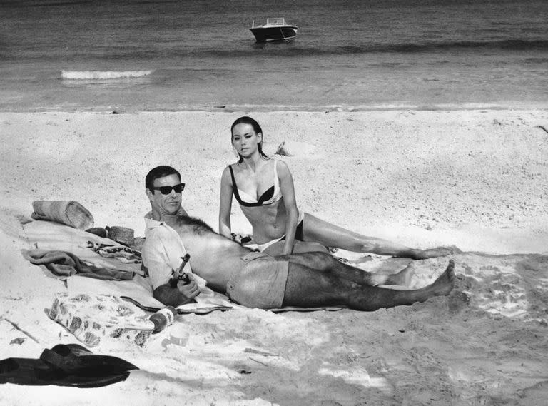 <p>Sean Connery and Maryse Mitsuoko in the Bahamas to film <em>Thunderball</em> in 1965. </p>