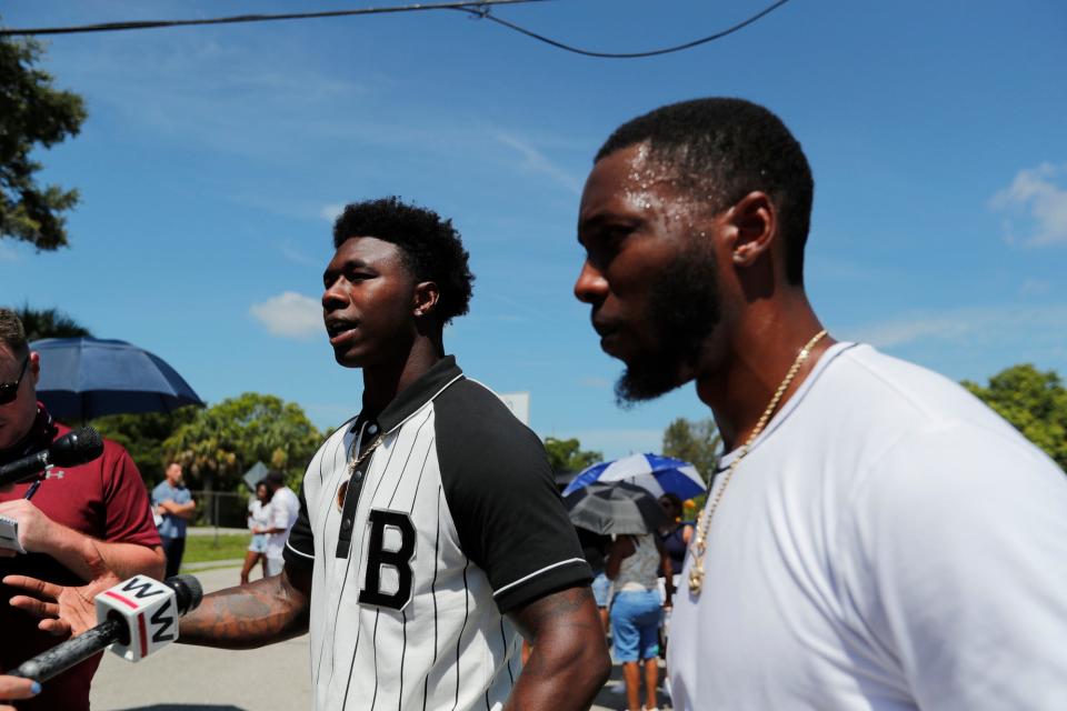 The City of Fort Myers dedicated American Ave to Sammy Watkins and Dupree St. to Jaylen Watkins in a ceremony in the Dunbar community in Fort Myers Saturday morning, July 10, 2021. 