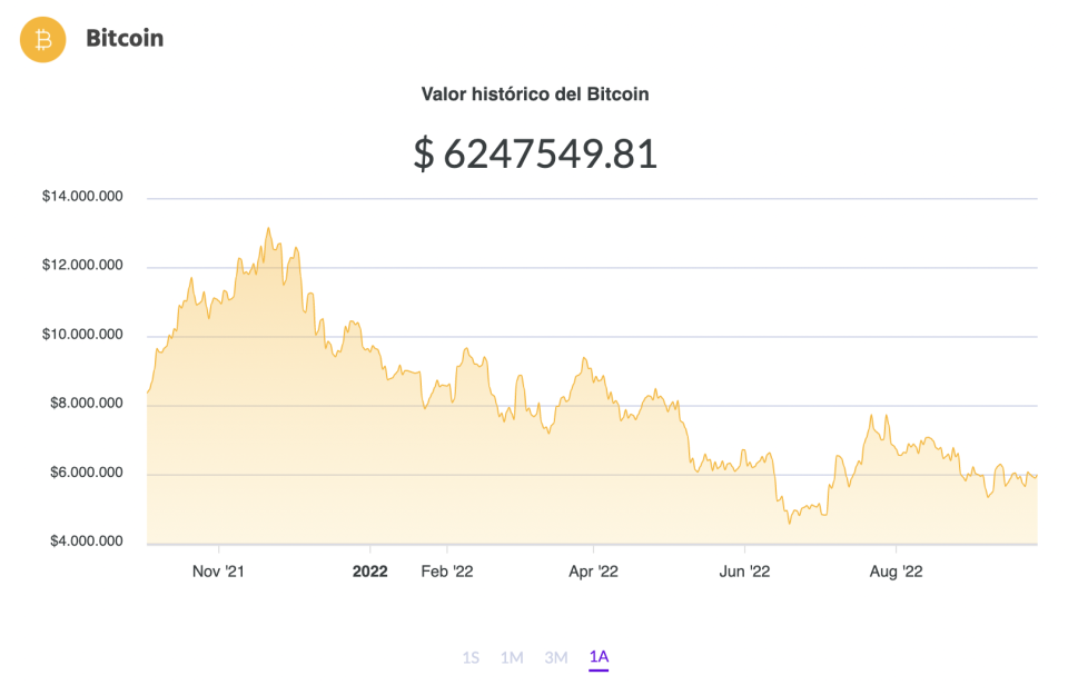 La variación del precio del Bitcoin en pesos en el último año. Fuente: Ripio.