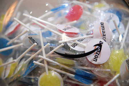 Branded lollipops are seen in a bag inside Amazon's Black Friday pop-up space in London, Britain, November 21, 2017. REUTERS/Toby Melville