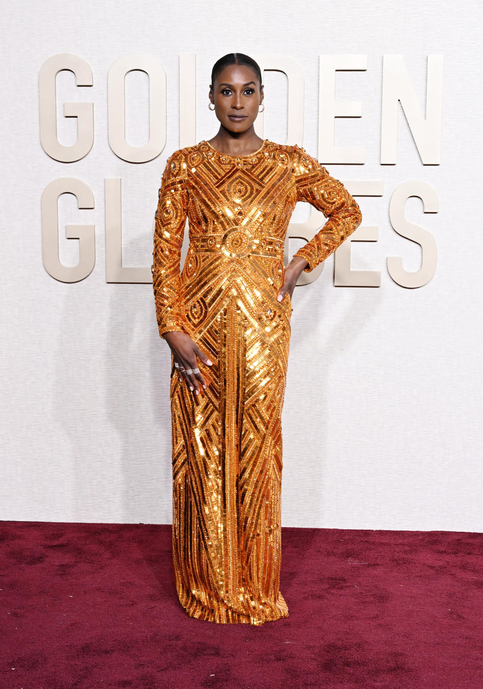 Issa Rae at the <a href="https://wwd.com/pop-culture/celebrity-news/gillian-anderson-gabriela-hearst-dress-golden-globes-1236113632/" rel="nofollow noopener" target="_blank" data-ylk="slk:Golden Globes;elm:context_link;itc:0;sec:content-canvas" class="link ">Golden Globes</a> 2024.