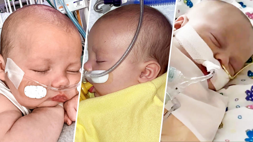 Several parents have told TODAY stories of their children being hospitalized with RSV. Shanisty Ireland's 2-month-old son Asa (two left photos) spent four nights in the hospital; Cory Robertson said his 7-week-old son (right) getting RSV was one of the scariest moments of his life. (Courtesy Shanisty Ireland, and Cory Robertson)