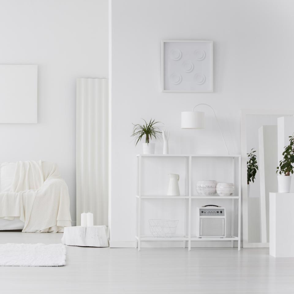 White monochrome living room decor and furnishings