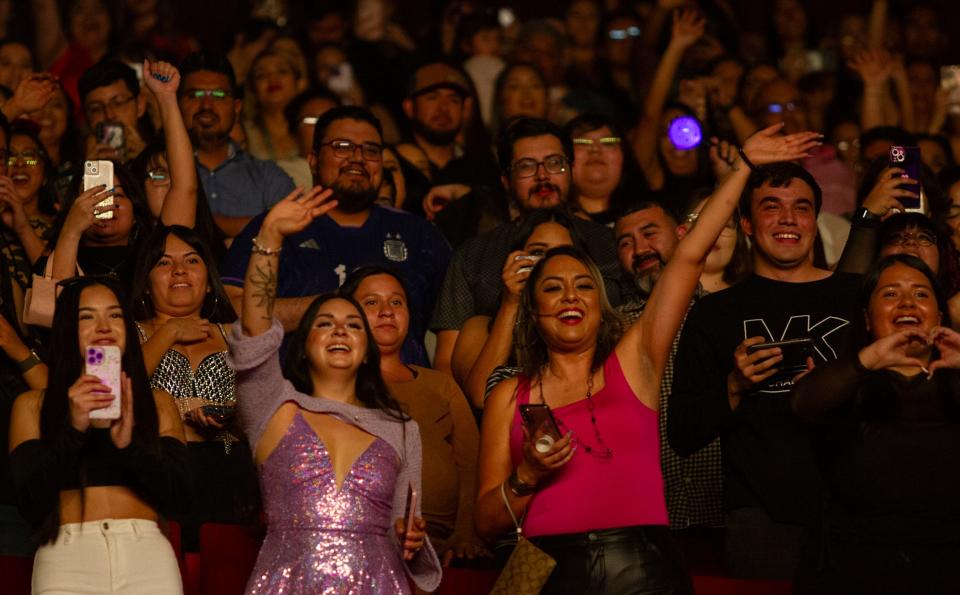 Becky G fans record her performance during the "Mi casa, tu casa" tour at the Abraham Chavez Theatre in El Paso, Texas on Oct. 3, 2023.
