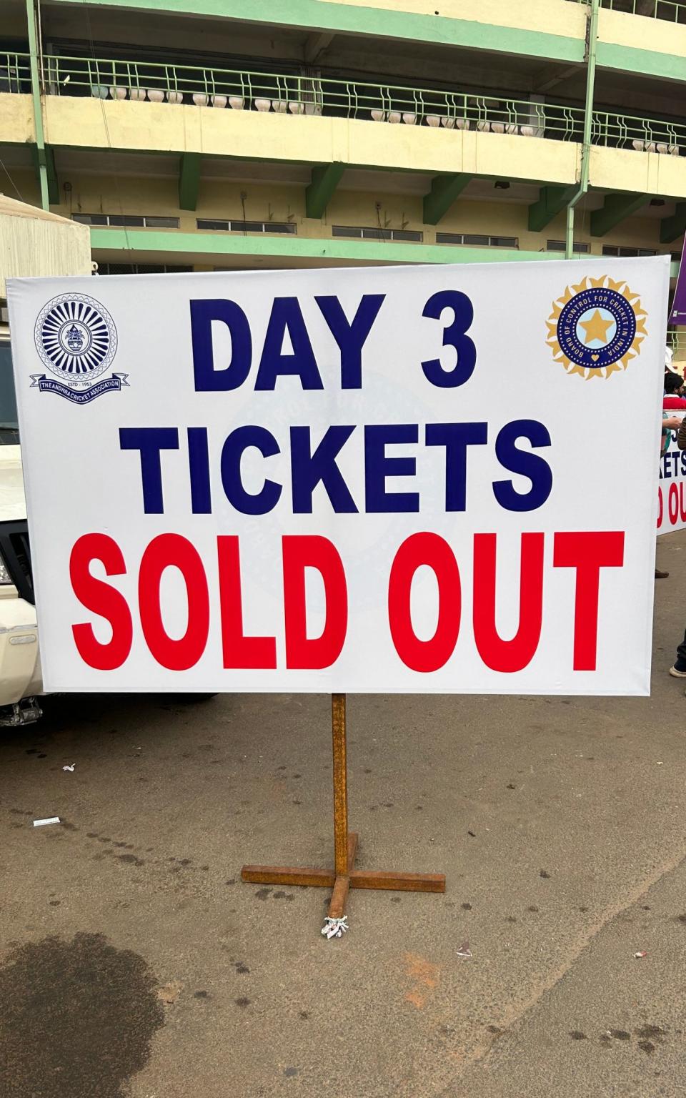 A sold-out sign outside a stadium