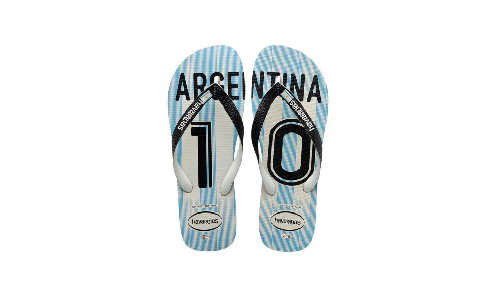 <p>Teams III Argentina Sandal White/Black/White, $24, <a rel="nofollow noopener" href="https://us.havaianas.com/mens-sandals/teams-iii---argentina-sandal-white/black/white.html" target="_blank" data-ylk="slk:us.havaianas.com;elm:context_link;itc:0;sec:content-canvas" class="link ">us.havaianas.com</a> </p>