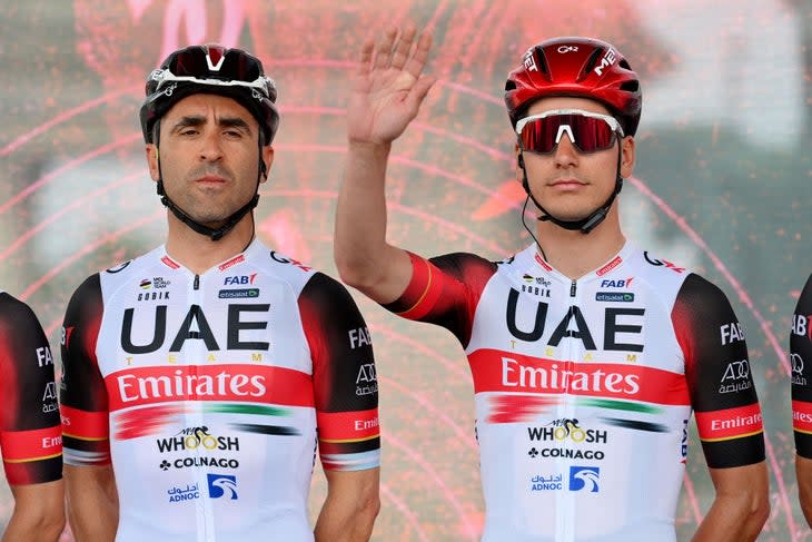 <span class="article__caption">Richeze, shown here with Joao Almeida, retires at the end of the Giro. (Photo: Tim de Waele/Getty Images)</span>