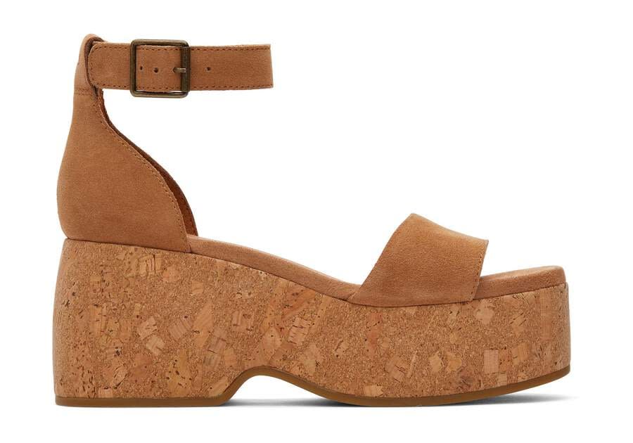 Toms Laila Tan Suede Platform Cork Sandal