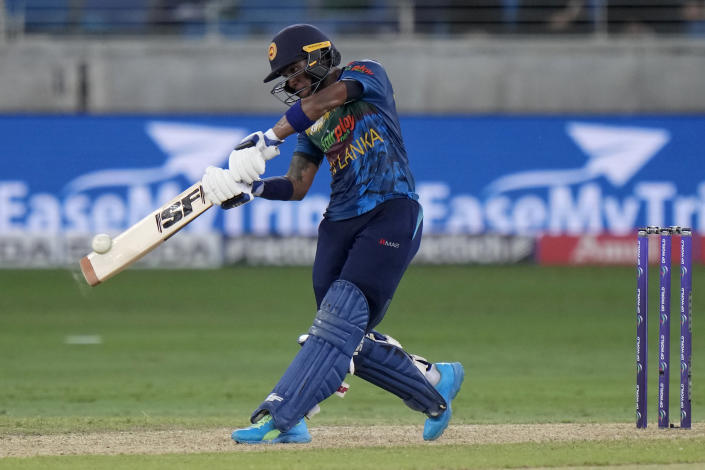 Sri Lanka's Pathum Nissanka plays a shot during the T20 cricket match of Asia Cup between Pakistan and Sri Lanka, in Dubai, United Arab Emirates, Friday, Sept. 9, 2022. (AP Photo/Anjum Naveed)