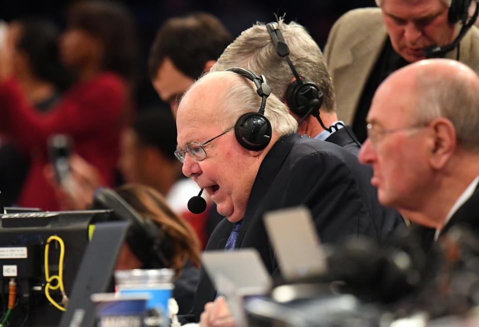 CBS announcer Verne Lundquist, shown calling a Sweet 16 game during the 2017 NCAA Tournament, called his 40th and final Masters on Sunday, bringing to an end an iconic career that spanned seven decades. The Austin resident has been a fixture at the tournament, having called some of its biggest moments.