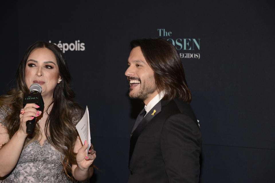 Shahar Isaac, right, at the Season 4 premiere of ‘The Chosen’ in Mexico City. The series was backed by the Angel Guild and its producers recently sold global TV rights to Lionsgate. (Carlos Tischler/ Eyepix Group/Future Publishing via Getty Images)