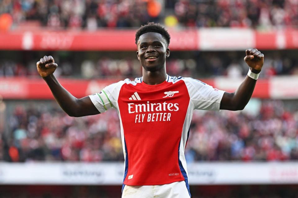 Mikel Arteta hopes Arsenal can be less reliant on Bukayo Saka playing almost every minute this season (Arsenal FC via Getty Images)