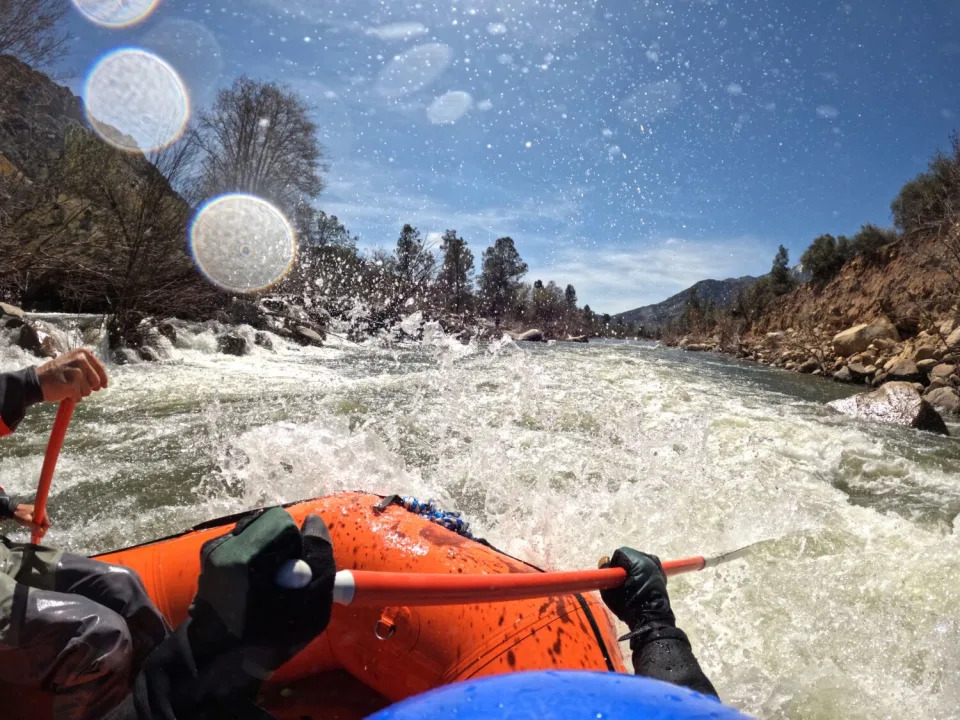 View from aboard a whitewater raft during a tour of the upper Kern River