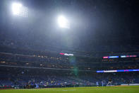 Philadelphia Phillies' Jean Segura hits an RBI-sacrifice fly off Pittsburgh Pirates pitcher Connor Overton during the third inning of a baseball game, Thursday, Sept. 23, 2021, in Philadelphia. (AP Photo/Matt Slocum)