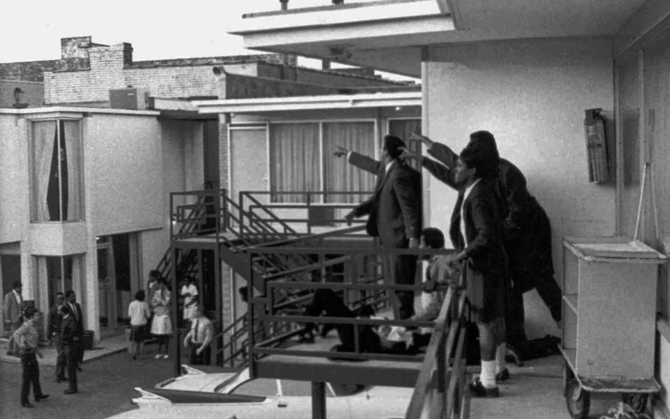 The scene in Memphis moments after a bullet hit Martin Luther King Jr on April 4, 1968 - AP