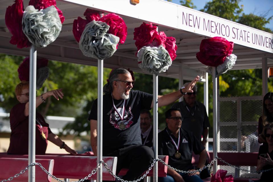 NMSU students and alumni march down University during the NMSU Homecoming Parade on Saturday, Oct. 22, 2022, in Las Cruces. This year’s theme is “Aggies Out of This World!” 