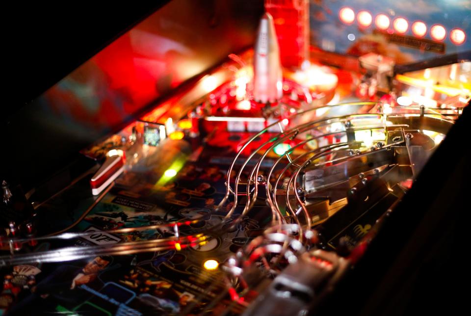 A James Bond 007 pinball machine that the Springfield Belles And Chimes, a local chapter of Belles & Chimes Pinball, an international network of women pinballers, competed on at 417 Taphouse on Monday, Feb. 19, 2024.