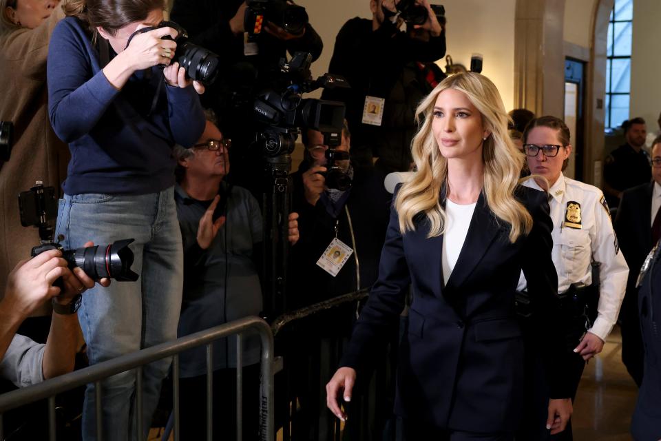 Ivanka Trump arrives at New York Supreme Court, Wednesday, Nov. 8, 2023, in New York. It's Ivanka Trump's turn to face questioning in the civil fraud trial that is publicly probing into the family business. Ex-President Donald Trump's eldest daughter, who has been in his inner circle in both business and politics, is due on the stand Wednesday, after trying unsuccessfully to block her testimony.