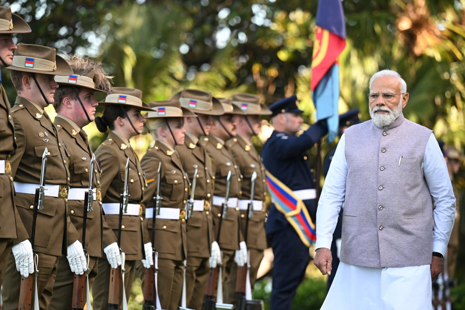 Prime Minister Narendra Modi is given a ceremonial welcome in Australia.