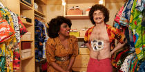 <p>Co-written and produced by "Weird Al” Yankovic himself, Daniel Radcliffe steps into the Hawaiian shirt of the musician in <a href="https://www.tiff.net/events/weird-the-al-yankovic-story" rel="nofollow noopener" target="_blank" data-ylk="slk:Weird: The Al Yankovic Story," class="link "><em>Weird: The Al Yankovic Story</em>,</a> which documents his journey to fame, including his love affair with Madonna, played by Evan Rachel Wood. (Courtesy of TIFF)</p> 