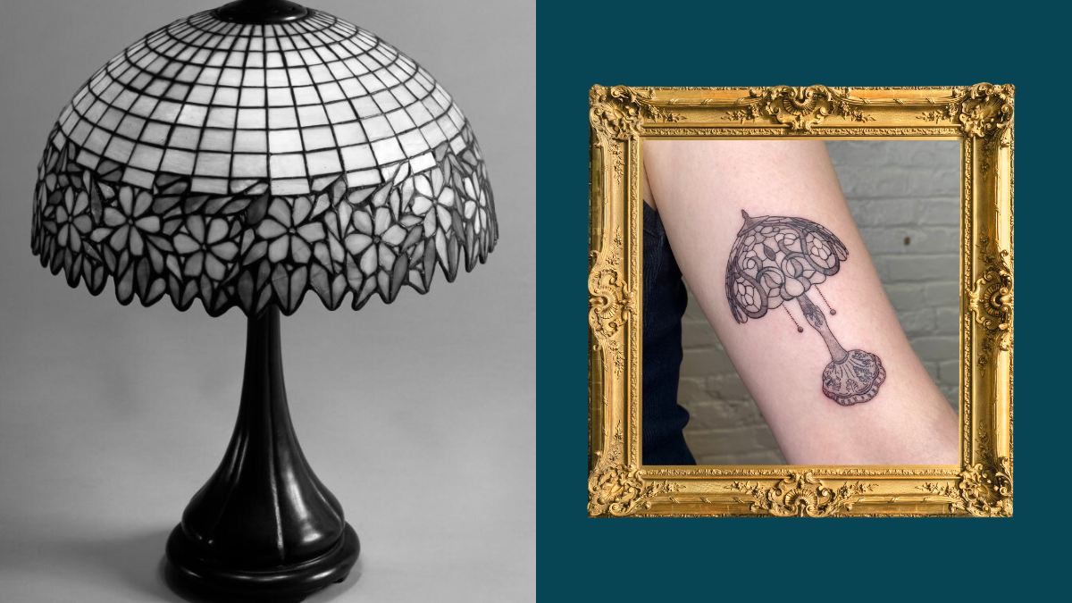a lamp next to a picture